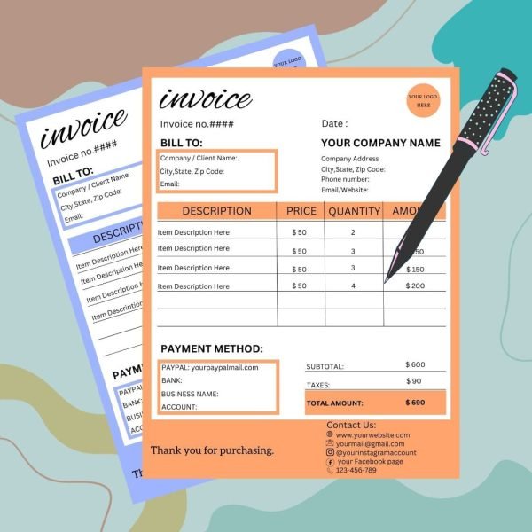 invoice template design editable