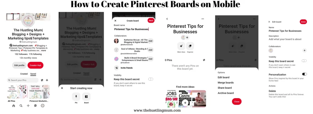 create boards on Pintrerest using mobile