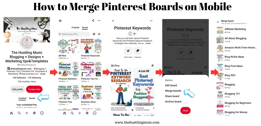 how to merge pinterest boards on mobile