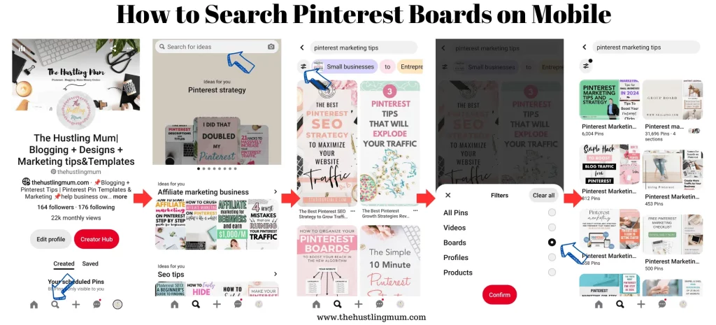 how to search boards on pinterest on mobile