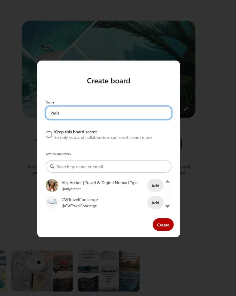 create Pinterest board