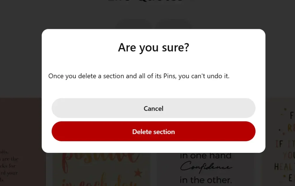 delete section on Pinterest