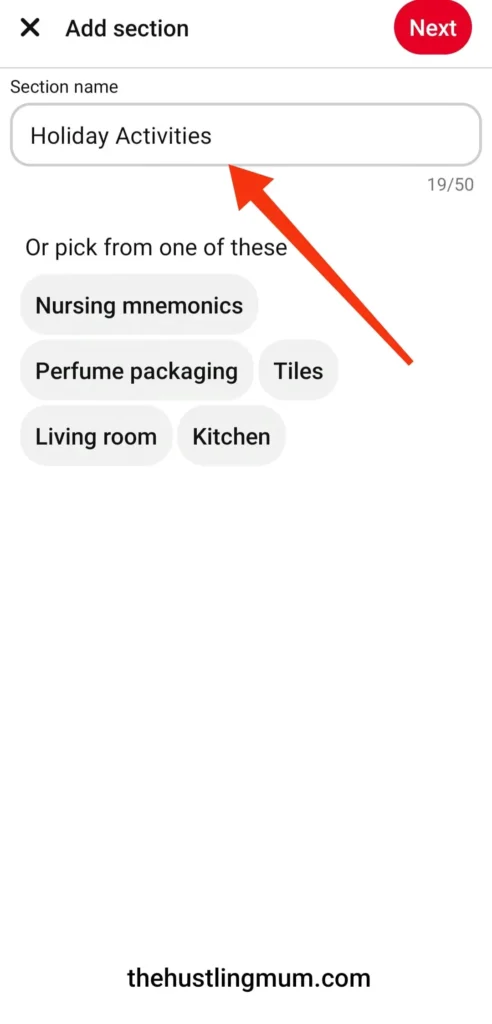 name Pinterest section