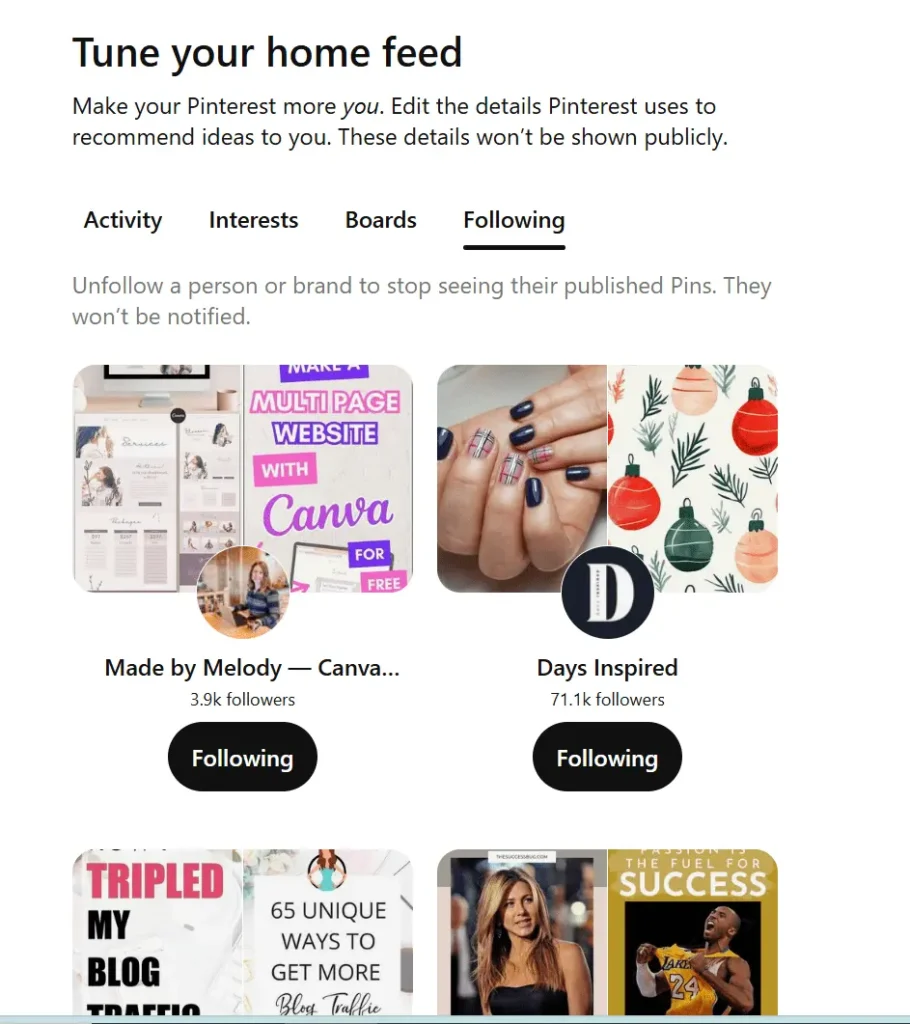 tune pinterest feed