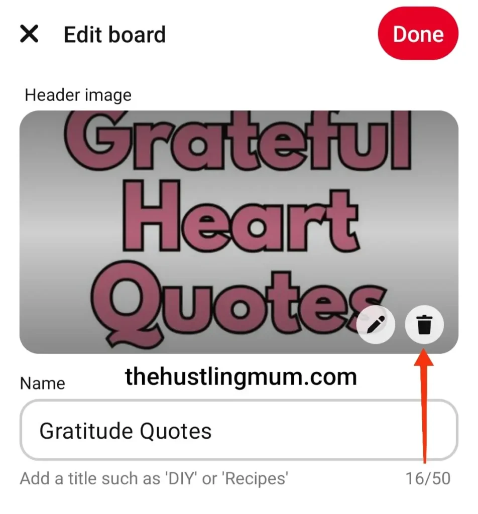 remove pinterest board cover