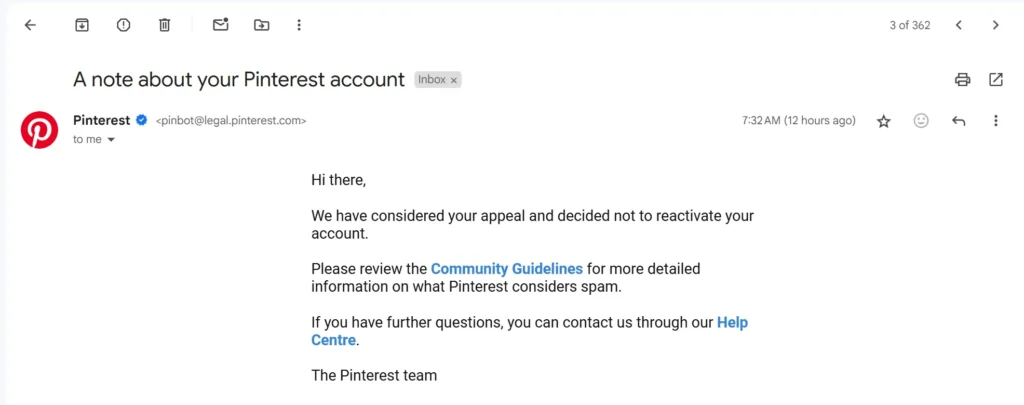 pinterest account suspension