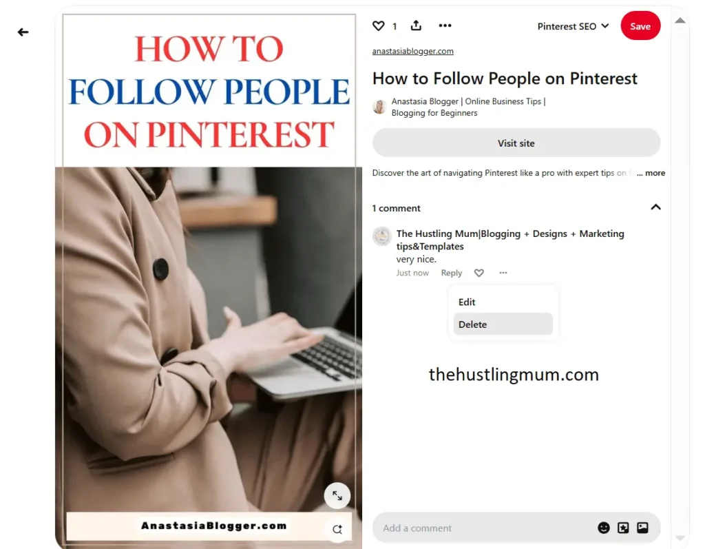 delete a comment on Pinterest