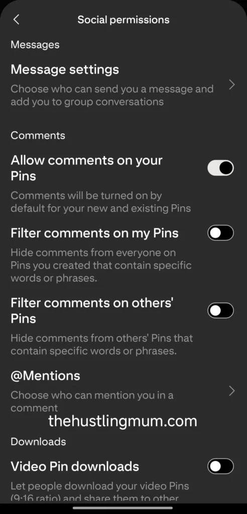 filter comments on Pinterest