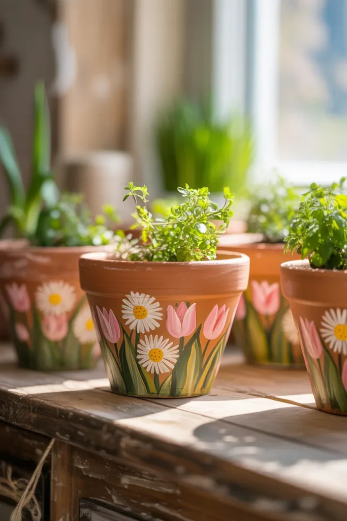 hand painted floral pots
