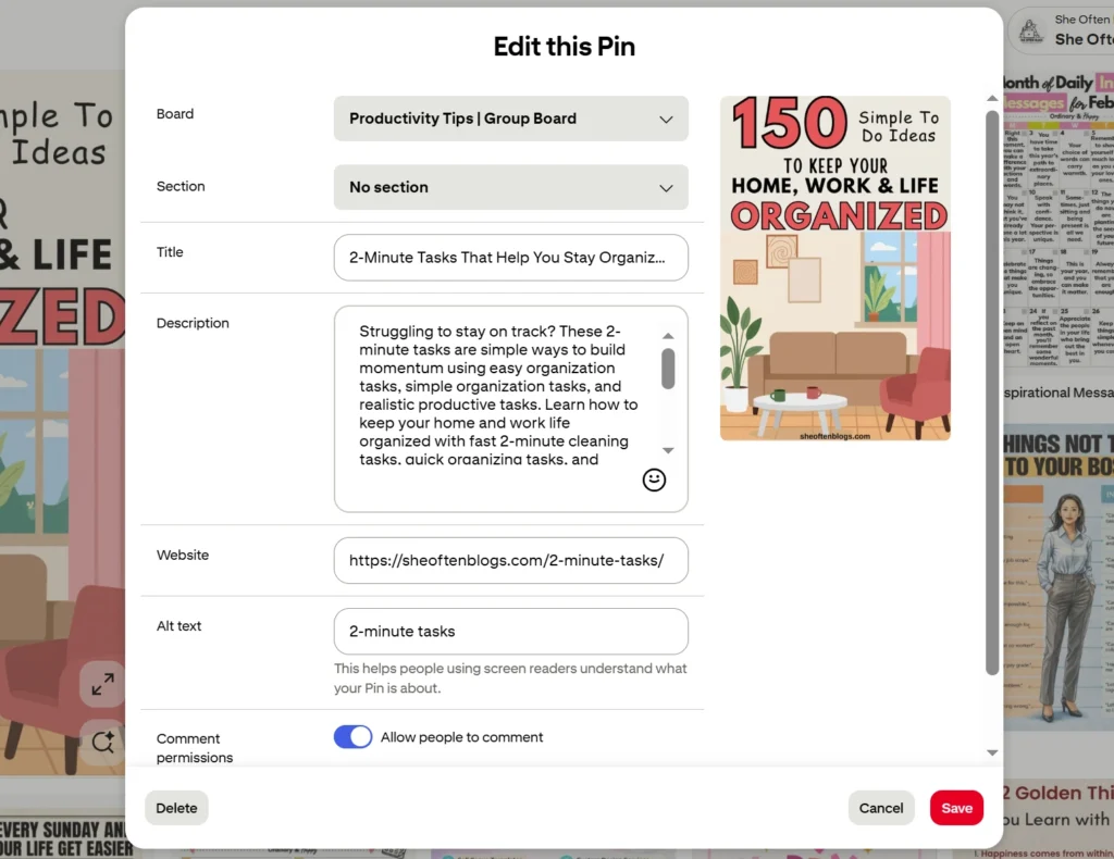 delete pins from group boards on Pinterest