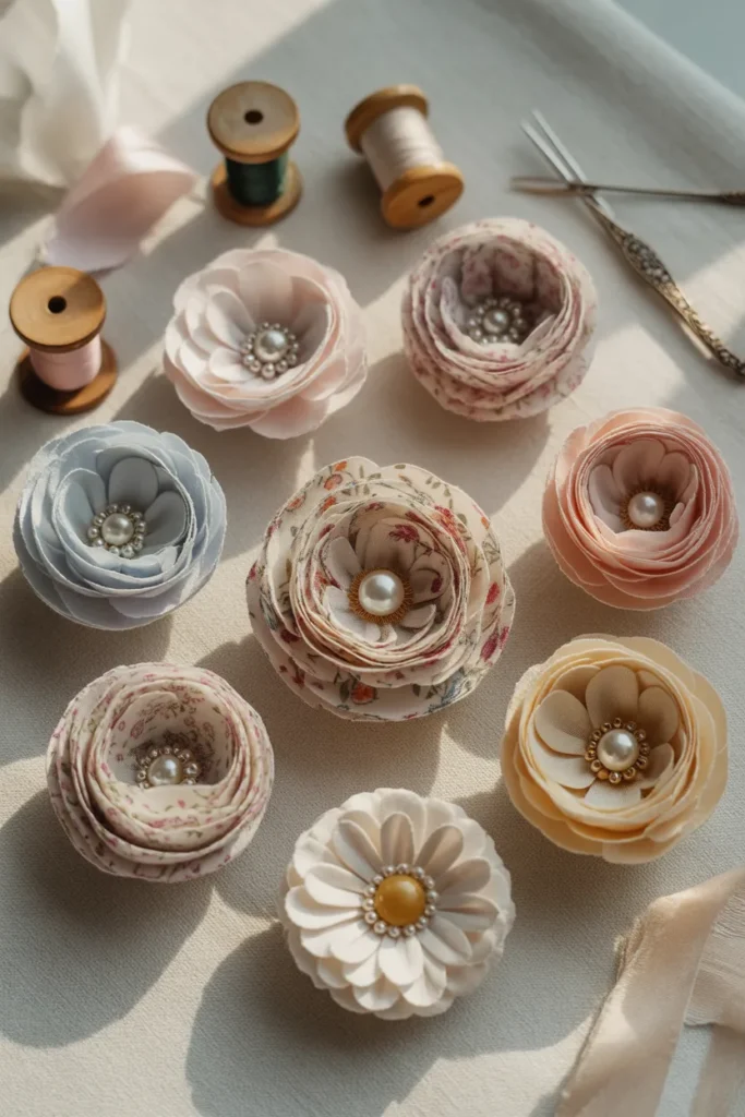 scrap flower brooches