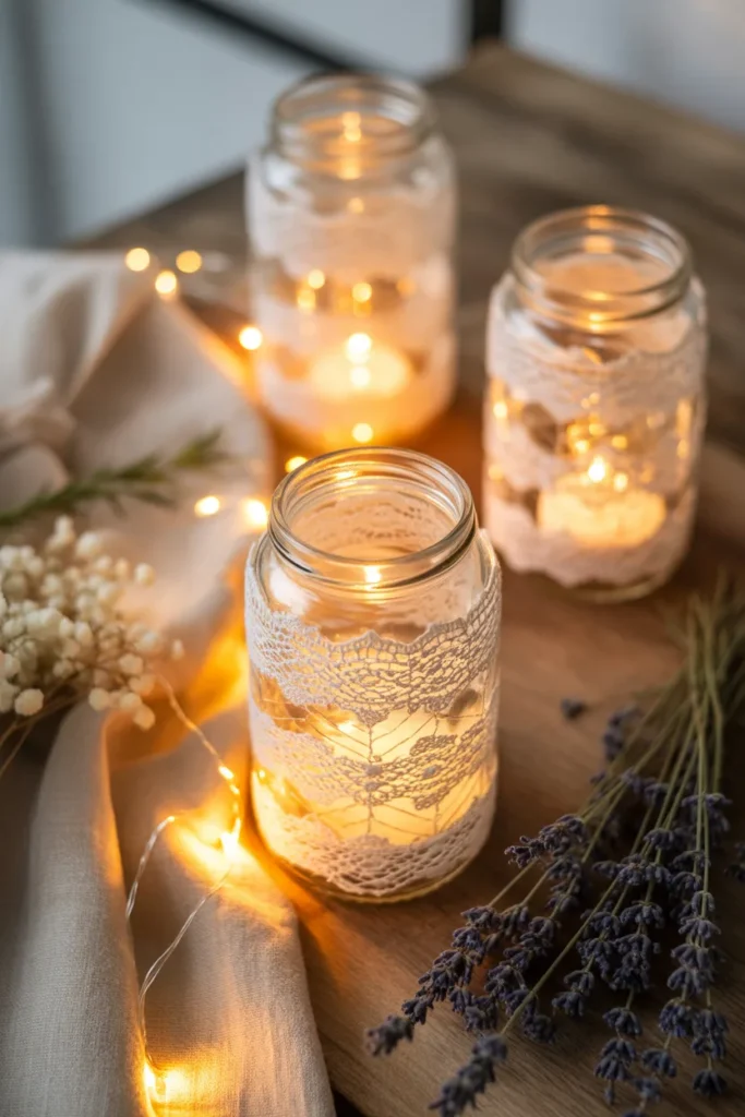 lace covered candle jars