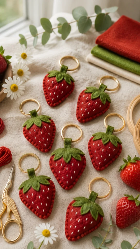 felt strawberry keychain