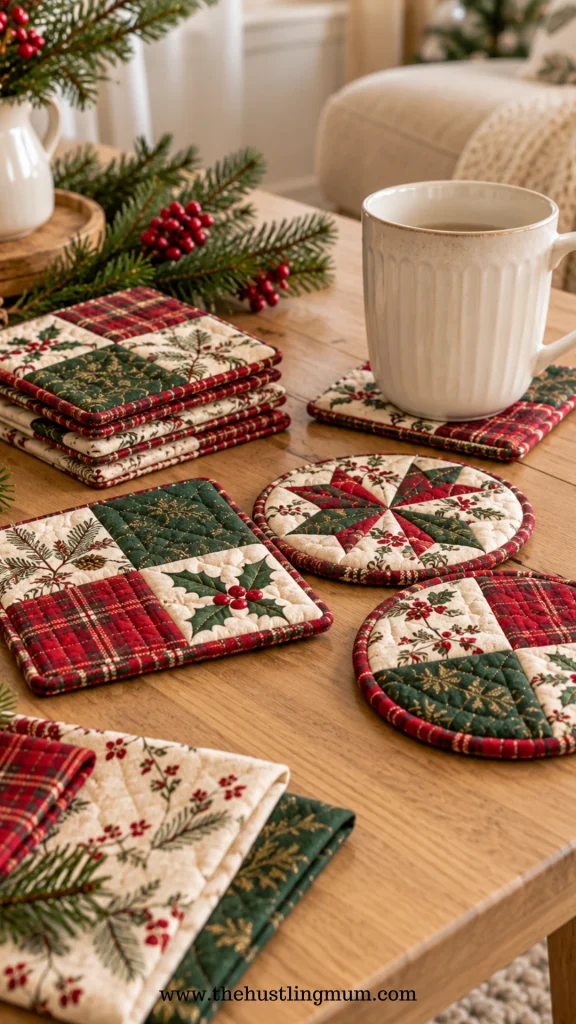 christmas fabric coasters